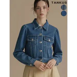 [하프클럽/]여성 퍼프소매 크롭 데님 자켓