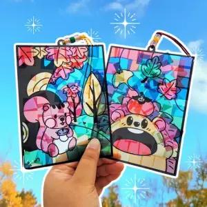 아트박스 오렌지몰 가을 풍경 다람쥐 투명 모자이크 스티커 썬캐쳐