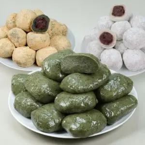 소소락 저당 쑥개떡 1kg+쑥찹쌀떡 1kg+찹쌀떡 1kg. 국내산 찹쌀, 해풍쑥, 개별포장.