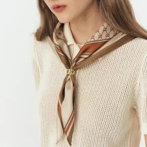 [헤지스](대구신세계)[SILK100%] 베이지 헤리아토 삼각링 실크 스카프 (링포함) HISC6E631I3