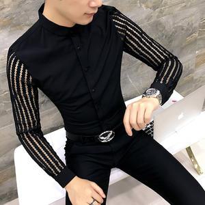 남자 댄스복 셔츠 상의 블랙 남성 의상 화이트 반팔 라틴 줄무늬 카라 스포츠 긴팔