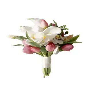 셀프 웨딩 스냅 꽃다발 부케 조화 호접란 카라 튤립 핑크