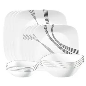 Corelle Urban Arc 16개, 4인용, 식기 세트, 접시 그릇 8개, 깨짐 및 파손 방지, 디너 및 코렐웨어 화이트