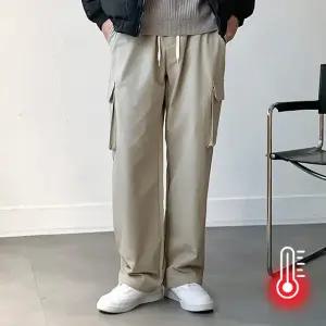 [미친스판] 기모 겨울 카고 바지 밴딩 팬츠 세미와이드 일자 남녀공용 남자 여자 커플 회사 학생 방한