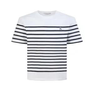 헤지스 남성 화이트 스트라이프 면 반팔티셔츠  (WHTS5B546WT)