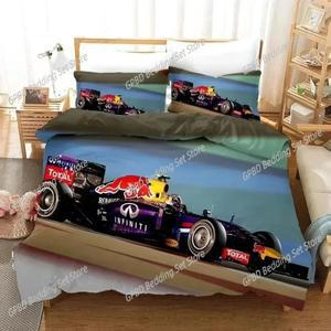 3D 인쇄 레드 레이싱 카 F1 게임 레이서 편안한 이불 커버 베개 커버 침구 세트 어린이 침실 장식 홈 섬유