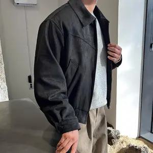 남성 봄버 자켓 간절기 크롭 블루종 캐주얼 데일리룩 스웨이드 점퍼