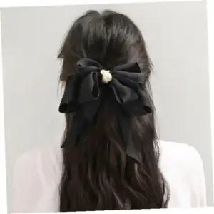헤어핀 엔젤슈슈나비진주자동헤어핀 블랙)꼬리리본 리본핀 왕리본핀