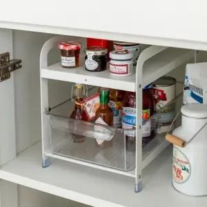 주방 싱크대 소형 투명 슬라이딩 바구니 서랍 선반 정리함 하부장 양념통 부엌
