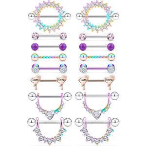 Cisyozi 14G 원형 CZ 하트 모양 유두 보석 - 스테인리스 스틸 링 바벨 피어싱 14mm 실버 로즈 골드 컬러풀 9켤레