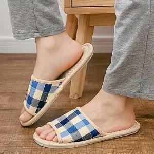 [하프클럽/]오픈형 실내 슬리퍼 거실화 가벼운 체크 무늬 실내화