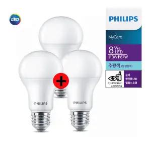 [필립스]LED전구 8W 주광색 3개 1Set 6500k E26 블루라이트 차단 눈부심방지