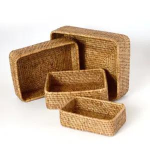 미얀마 라탄 스몰 직사각 바구니정리 소품 소품함 수납 바스켓 다용도함 다용도 정리함