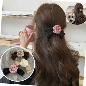 클립집게핀 뮤트톤 꽃송이 리본 헤어 집게핀 머리핀 헤어핀