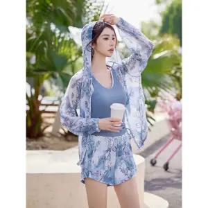 엄마 수영복 50대래쉬가드 부모님레쉬가드 중년 아줌마 블루3종세트