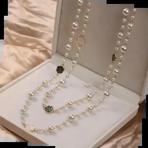 긴목걸이 진주 장미 이중 레이어드 길이조절 패션 롱 긴 목걸이