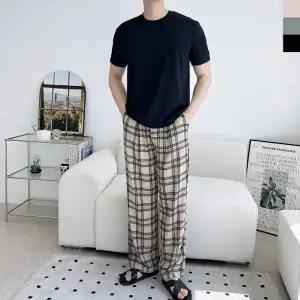 ACC SS1009M 남자 여름 시원 쿨소재 체크 핀턱 와이드 밴딩 팬츠