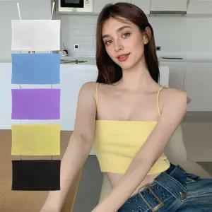 [블루마켓]여성 얇은 끈나시 크롭탑 캡없는 민소매 튜브탑 탑 패드없는나시