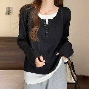 여자 VM75BR86 주말 외출 편한 라운드 넥 긴팔 티셔츠 루즈 핏