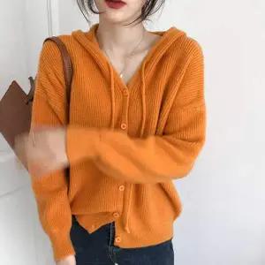 여자 GY31MI97 봄 여행 룩 캐주얼 후드 버튼 니트 가디건 코디