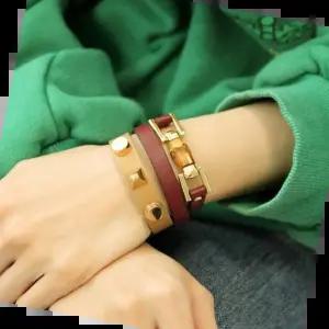 주얼리 레오 2라인 가죽 팔찌