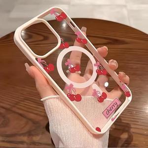 빨간 체리 패턴 자석 휴대폰 케이스 삼성 갤럭시 S26 S25 S24 충전 무선 커버 S23 방지 충격 울트라 플러스