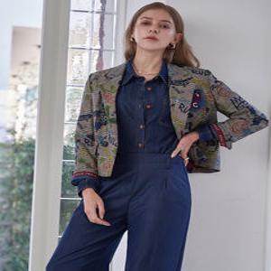 [AK플라자] [르니앤맥코이] 글렌 레터링 롤업 배색 체크 자켓 MM10JK208HJY