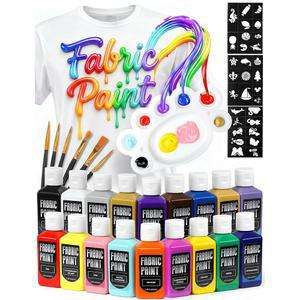 TMOL 패브릭 페인트 세트 - 영구 포함, 가능, 직물 브러시 병 세탁기 및 인증 프로젝트 DIY 선명한 18가지 무독성 예술용 스텐실 /2온스), 사용 포함 (60ML 페인트, 의류, 색상,