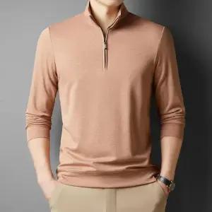 남성 데일리 긴팔티 라운드넥 봄가을 캐주얼 면 솔리드 하이넥 반집업 티셔츠 가을 이너웨어 힛템