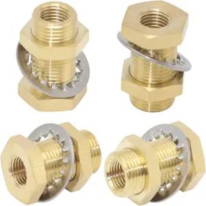 CheMuii 4개 1/4 벌크헤드 황동 파이프 피팅 앵커 커플링 탱크 1/4인치 프레임 호스 커넥터