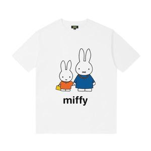 Kawaii Miffy Rabbit 티셔츠 반팔 귀여운 만화 패턴 프린트 캐주얼하고 다재다능한 커플 의상 Ins 루즈한