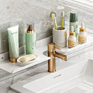 세면대위 화장품정리 욕실수납 접착식 거치선반 세면용품 보관 공간활용 화이트