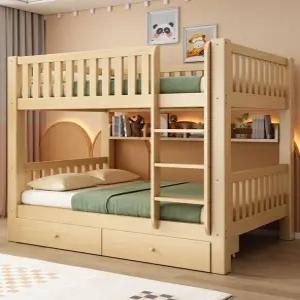 이층 침대 슬라이딩 서랍형 기숙사 수납 벙커 매트리스 원목