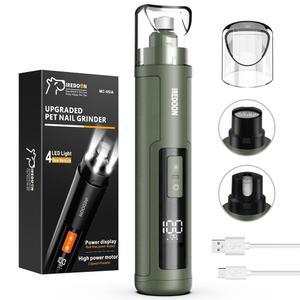 반려견 네일 그라인더 업그레이드 - 4개의 LED 조명이 있는 전문가용 3단 초조용 저진동 전기 반려동물 소형견부터 대형견까지 없는 발 그루밍 및 스무딩 (녹색)