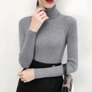 여자 기본 스타일 골지 슬림핏 신축성 좋은 하이넥 목티