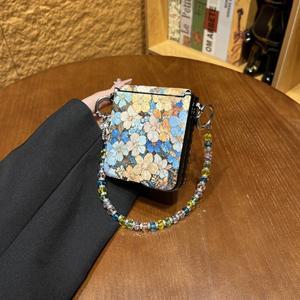 프랑스  레트로 플라워 글리터 보우 라인스톤 비즈 체인 케이스 삼성 호환 갤럭시 호환 플립7 Z플립6 5 커
