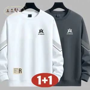 씨플  오스틱니 1+1 초특가 남성 봄가을 라운드넥 심플 날염 빅사이즈 트레이닝 맨투맨