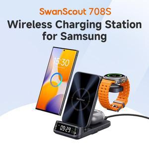 SwanScout 708S 무선 충전 스테이션 (삼성 호환 S25 울트라, S24, Z 플립 7, 폴드 6, 5, 갤럭시 워치 8, 버