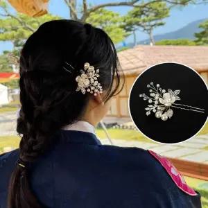 U자비녀 실버 한복뒤꽂이 혼주뒤꽂이 헤어 웨딩 장식 한복비녀 혼주뒤꽂이