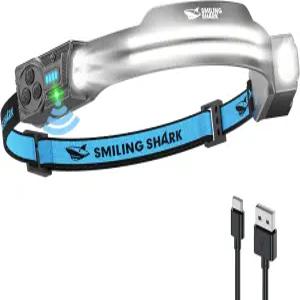 스마일 샤크 TS-2 헤드램프 투광등 및 스트로브 LED 헤드 토치가 장착된 듀얼 스포트라이트 캠핑 하이킹