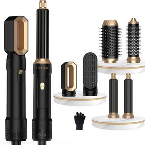 6 in 1 에어 스타일러 매직 헤어 드라이어 브러시, 음이온 블로우 브러시 및 3가지 열 설정, 탈착식 오토 컬링 스트레이트 볼륨 조절, 프리즈 프리 스타일링, 살롱에서 가정용(A-블랙)