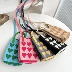 하트짜임 니트 사각 미니 토트백 눈에 띄는 예쁜 가방 PnO1+7PTN