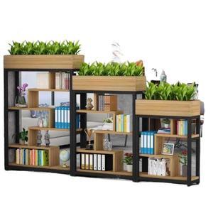 사무실 식물 파티션 카페 80x29x110cm 3단 수납 가림막 메탈 칸막이 프레임 장식 분리 선반 우드 서가