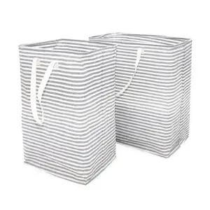 패브릭 빨래 바구니 접이식 스트라이프 패브릭 빨래 바구니 대용량 수거 방수 세탁