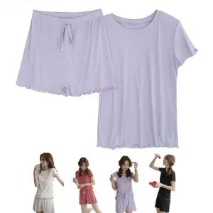 여성 여름 쿨파자마 프릴 캐주얼 실내복 홈웨어 반팔 tkO4+7zYY