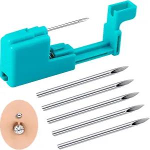 배꼽/입술/혀/귀/코/ 눈썹/니플 피어싱용 14G 16G 바디 피어싱 키트 여성 남성용 안전한 바늘 도구