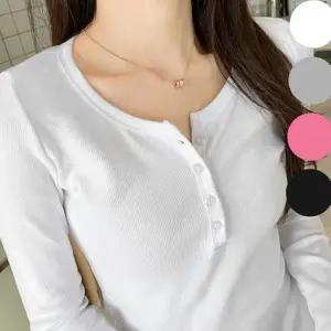 여성 골지 티셔츠 데일리 헨리넥 간절기 여성 긴 팔 티셔츠 슬림핏 가을 이너 쭉티