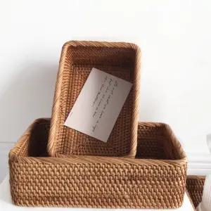 라탄 직사각 수납바구니 팬션 주방 거실 소품정리 공간활용 수납바스켓