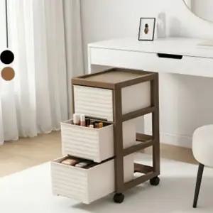 바퀴형 서랍장 플라스틱 조립식 다용도 이동식 서랍장 4단 슬라이딩 데스크 화장대 서랍형 잠금형 수납장