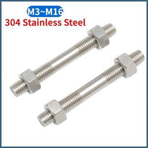 이중 나사산 엔드 볼트 스터드 액슬 로드 양쪽 끝 및 육각 너트 세트 304 스테인리스 스틸 M3-M16